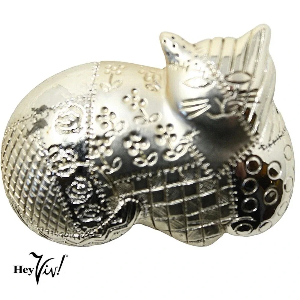 Vintage Signed AJC Engraved Textured Gold Metal Cat Pin Brooch 2 7/8